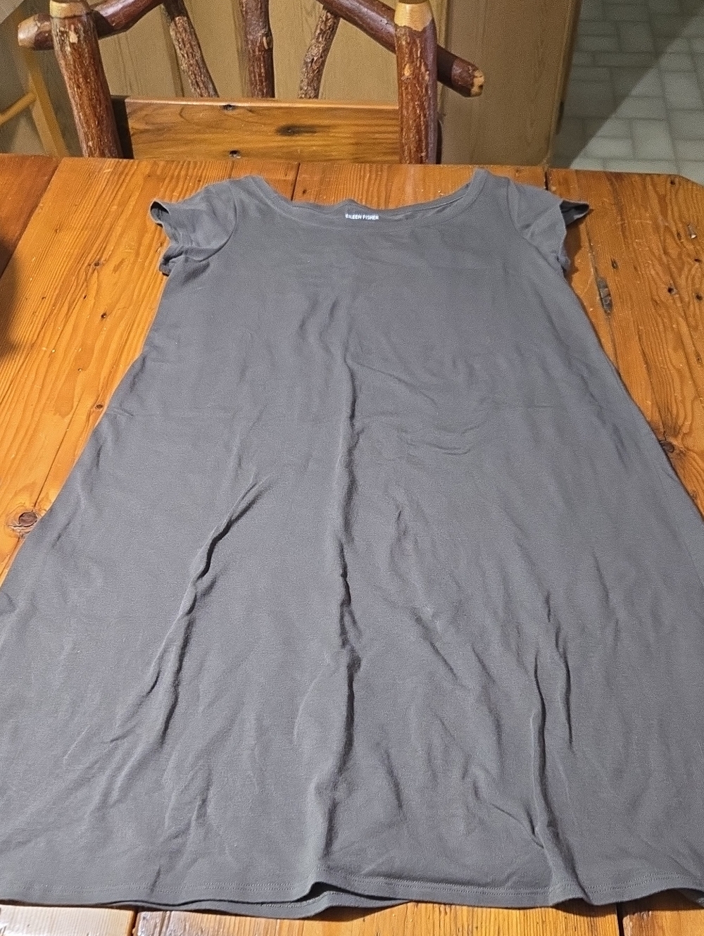 Eileen Fisher Scoop Neck Swing T Dress- Gray Sz M